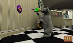 De Sims 3 Beestenbende: Oopsie-Daisy de kat aan het spelen met een speelgoedvogeltje