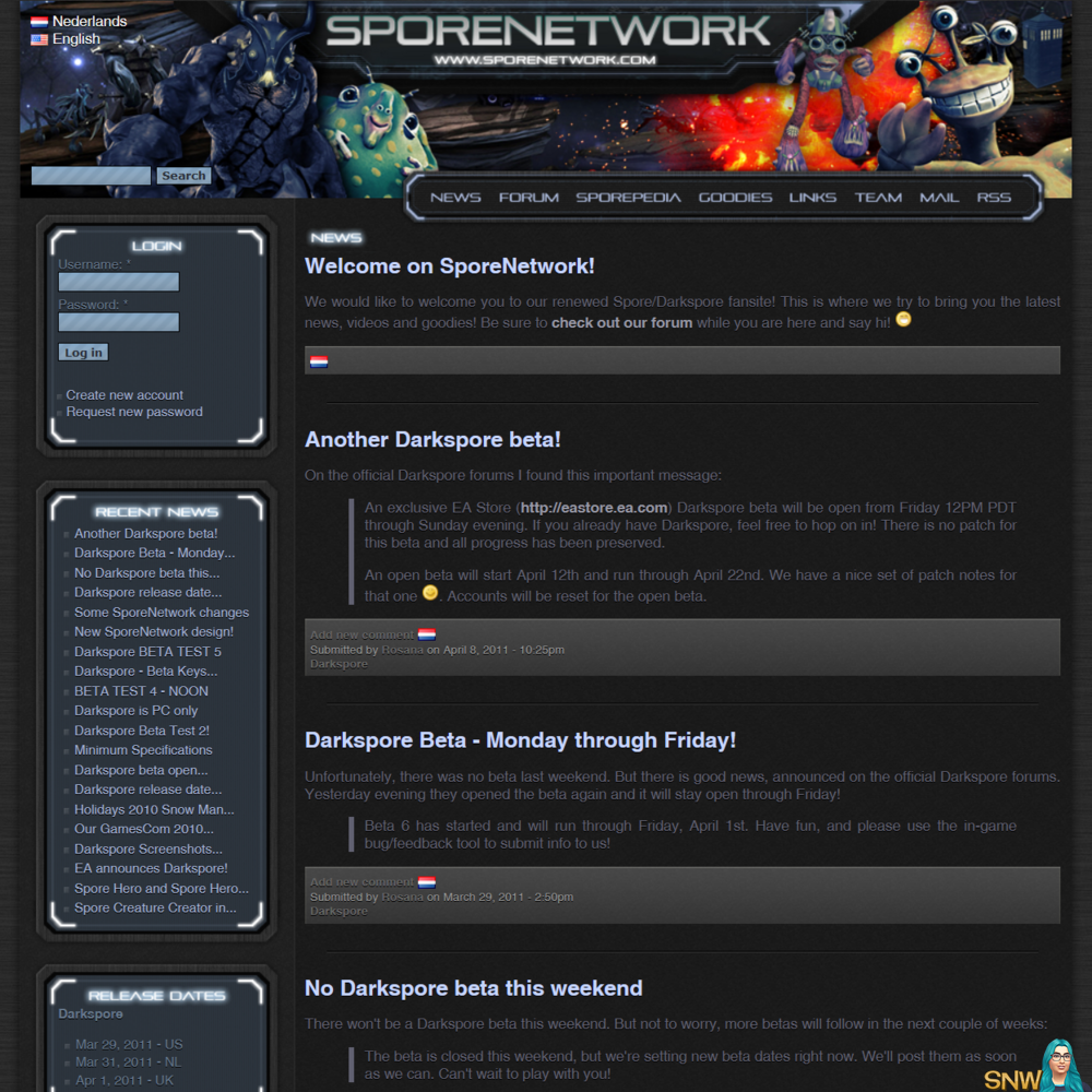 SporeNetwork around 2011, Darkspore era